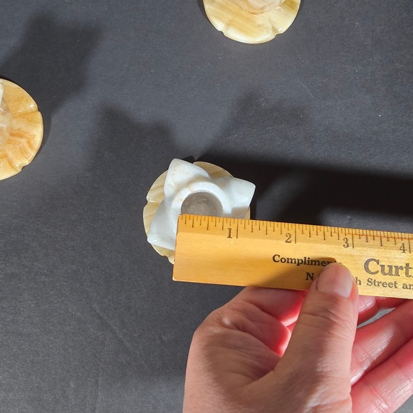 Set of‎ 3 Vintage Carved Marble Onyx Stone Candle Stick Holder Tulip Design - Picture 9 of 10